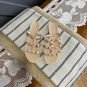 Women's Beige Studded Jelly Sandals